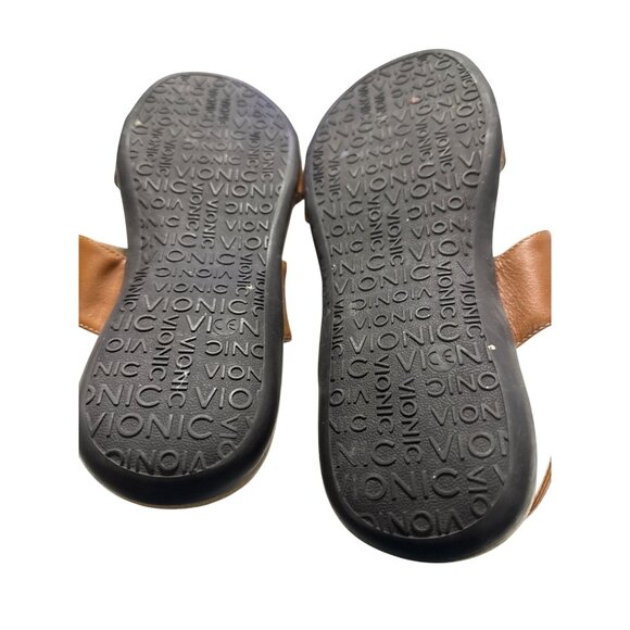 Vionic Dupre Brown Leather Gem-Embellished Flat Sandals Size 8 Adjustable Straps - Picture 9 of 9